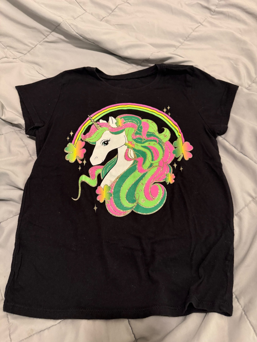 The Children's Place Black Unicorn Tee with Neon Pink & Green Mane